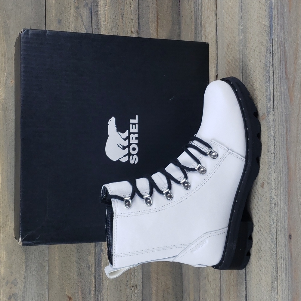 Sorel Women's Lennox Leather  Lace Waterproof Boots  White/Black